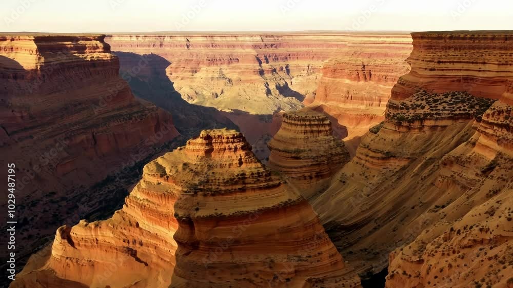 Poster warm sunlight is illuminating the colorful layers of rock formations creating a beautiful scene in t
