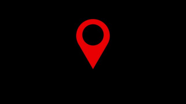 Gps Navigator Pin icon, location Icon Glowing Bright Symbol. position location tracking animated on black background.