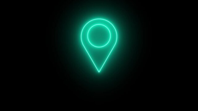 Gps Navigator Pin icon, location Icon Neon Light Glowing Bright Symbol. position location tracking animated on black background.