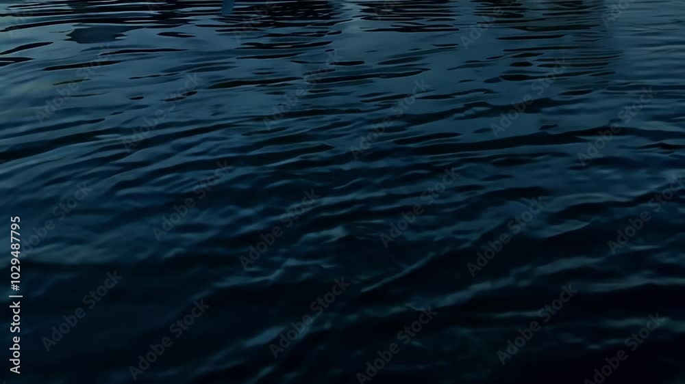 Poster the dark blue water ripples gently, creating a tranquil atmosphere with evening light dancing on its