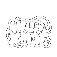 Christmas bubble Lettering of the phrase Hello Xmas in black and white