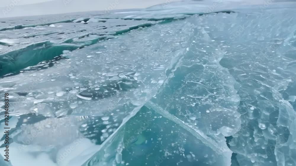 Poster capturing the stunning texture of a slowly melting ice sheet, showcasing the effects of climate chan
