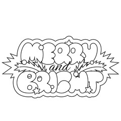 Christmas bubble Lettering of the phrase Merry and Bright in black and white