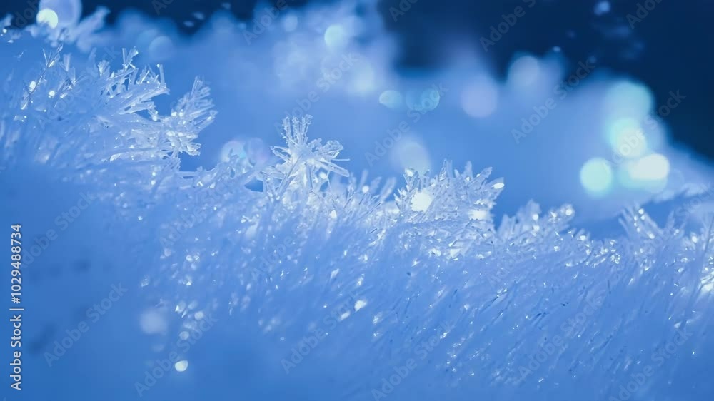 Poster sparkling ice crystals glisten on a smooth surface with a blurred blue background, creating a mesmer