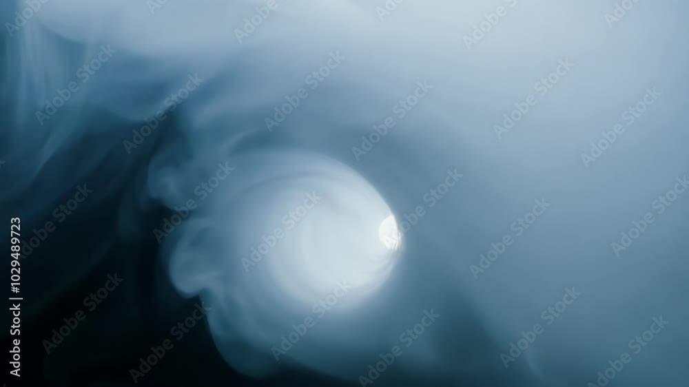 Poster swirling white smoke dances elegantly against a serene blue backdrop, creating abstract shapes and t