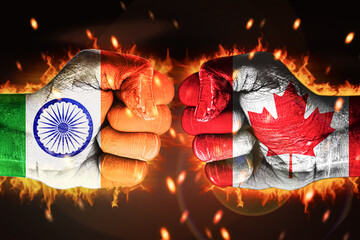 India Vs Canada clash concept background with painted fist and glowing fire behind, backdrop....