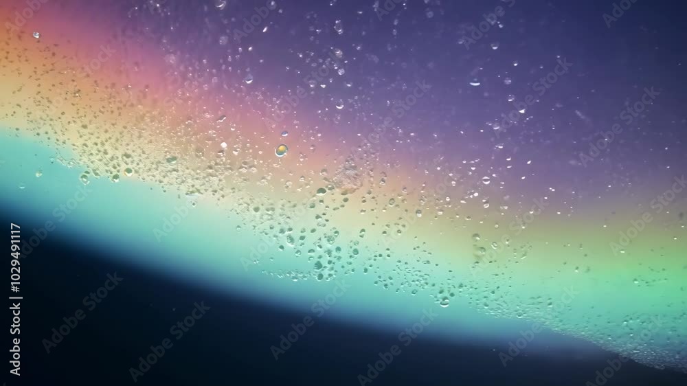Aufkleber Tiny air bubbles are floating up through dark water, creating a beautiful abstract background with a gradient of blue and green colors