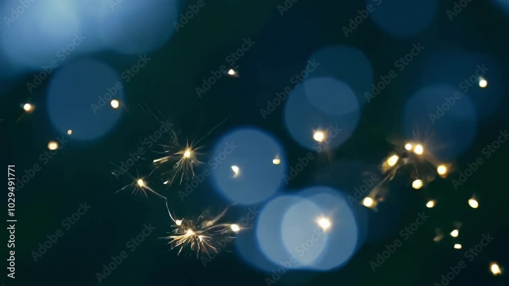 Aufkleber Multiple sparkles shining in the dark, creating a beautiful bokeh effect with blue and yellow colors. This festive background is perfect for any celebration