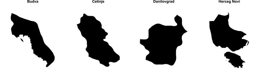 Budva, Cetinje, Danilovgrad, Herceg Novi outline maps