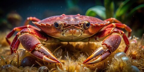 Velvet crab resting on the seabed in Scotland, showcasing marine life and macro photography