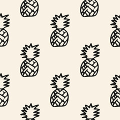Doodle pineapple seamless pattern. vector botanical seamless background