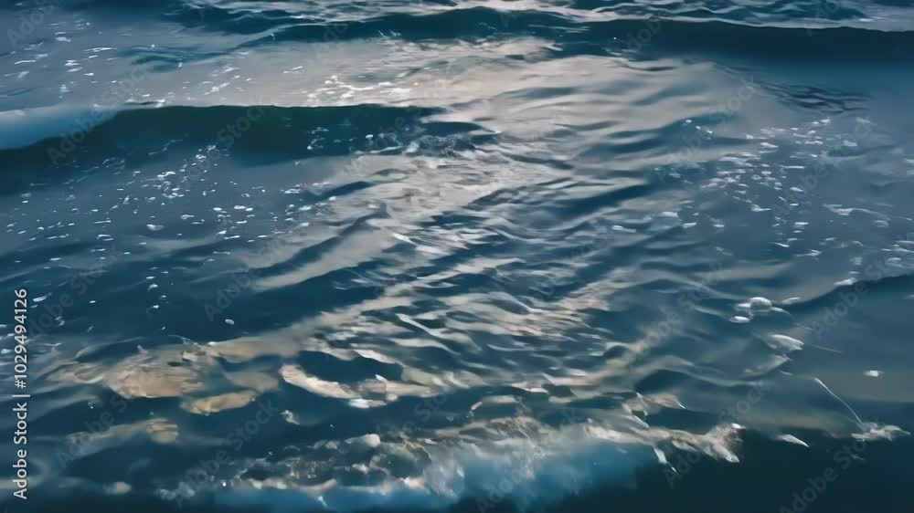 Poster mesmerizing dark blue ocean waves create a tranquil scene with gentle ripples and sunlight reflectio