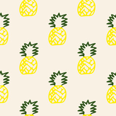 Doodle pineapple seamless pattern. vector botanical seamless background