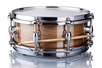 Obraz premium Reflected marching drum and snare isolated on white background