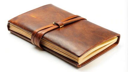 Obraz premium Vintage brown leather notebook or journal isolated on a plain white background