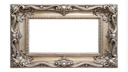 Vintage silver picture frame isolated on white with forced perspective