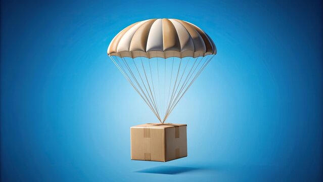 Reflected Parachute parcel with order on blue background