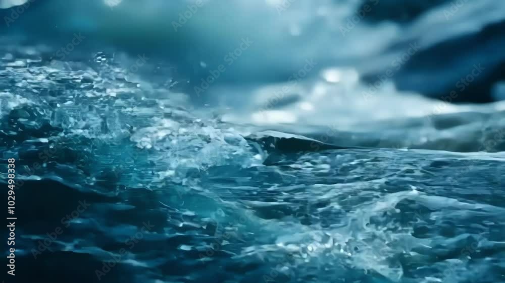 Poster Mesmerizing ocean water splashing with white foam and bubbles, showcasing the energy and power of waves in a fresh and clean image of nature's liquid beauty