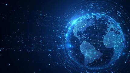 Fototapeta premium Blue Digital Earth with Glowing Lines and Stars