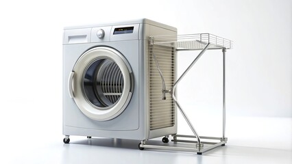 Professional clothes dryer photography on white background with focus on depth of field