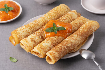Crepes with homemade apricot jam