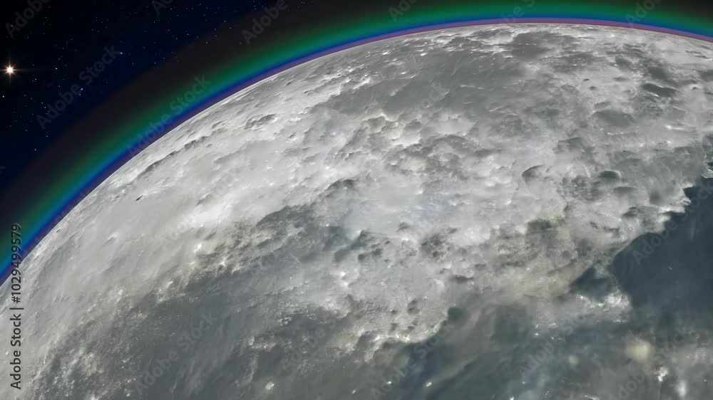 Poster the moon's rocky surface contrasts with earth's colorful atmosphere, capturing the essence of space 