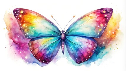 Watercolor butterfly painting on white background