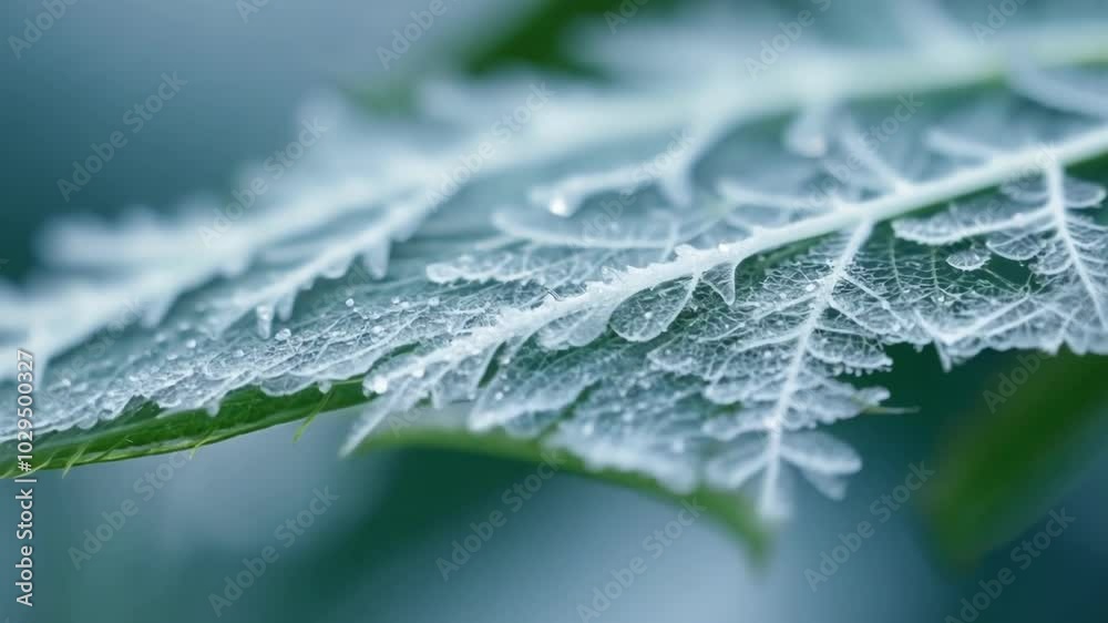 Poster close up of a frosted leaf showcasing the delicate beauty and intricate patterns of nature during wi