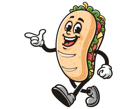recommend clip art: Walking Sub Sandwich with pointing finger, Cartoon Mascot Illustration Character Vector Clip-art Hand-drawn Logo Design