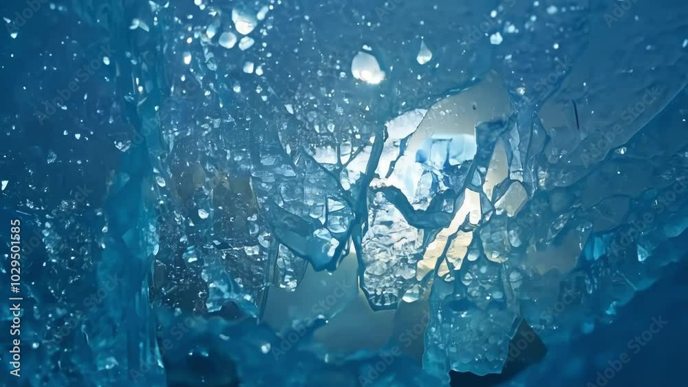 Poster Sunlight filters through translucent blue ice, creating mesmerizing patterns of light and shadow
