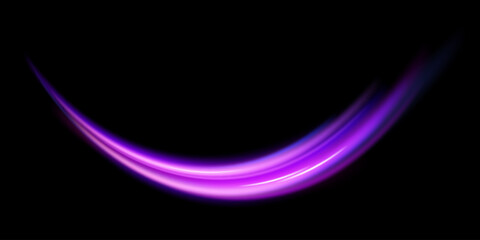 Abstract neon light rays background. A Colorful Motion Background of City Light Trails. Purple glowing wave swirl, impulse cable lines. Long time exposure. Vector
