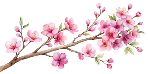 Fototapeta premium watercolor painting of pink flowers on a branch