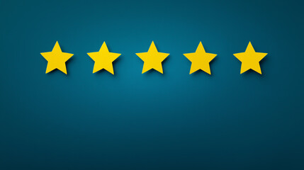 Gold five star shape on background. The best excellent business services rating customer experience concept.