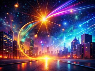 Fototapeta premium Neon Comet Light Effect with Sparkling Bokeh for Urban Exploration Photography