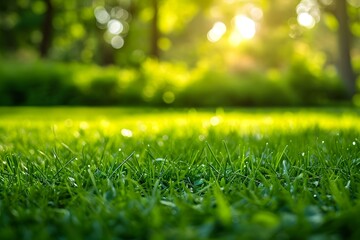 Naklejka premium Vibrant green grass in sunlight with blurred background