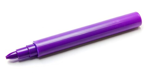 Purple permanent marker lying flat isolated on white background with cap off minimalist