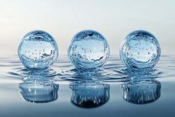 3D spheres made water floating in mid-air with ripples and reflections
