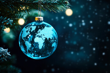 Christmas World Map Globe Ornament Ball in Blue Colors