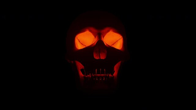 Halloween skull glowing on black background 4K

