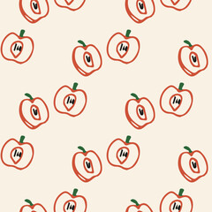 Apple doodle outline for kid, Perfect for package, labels Design element. Vector pattern