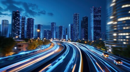 Fototapeta premium Futuristic Smart City with AI Integration at Night