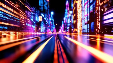 Obraz premium Futuristic Cityscape with Neon Lights and Motion Blur