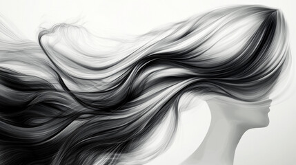 Abstract Woman Portrait with Flowing Black and White Hair