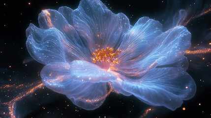 Fototapeta premium Glowing Flower with Sparkles in the Night Sky Abstract Floral Design
