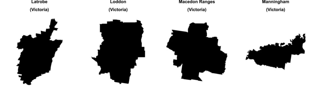 Latrobe, Loddon, Macedon Ranges, Manningham outline maps