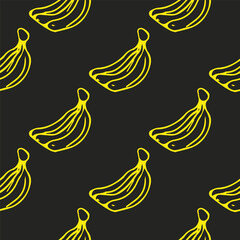 Sketch banana seamless pattern. Outline illustration on background