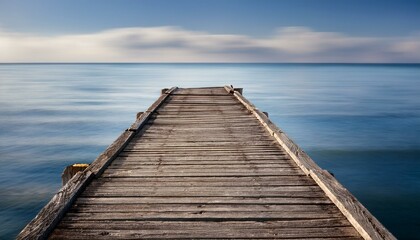 Obraz premium An isolated view of the end of a weathered pier, with the soft texture of the aged wood cont