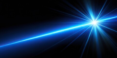 Reflective blue laser light ray on black background