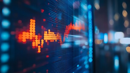 Close up shot on digital screen data value of stock market change and volatility prices profit or loss