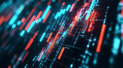 Close up shot on digital screen data value of stock market change and volatility prices profit or loss